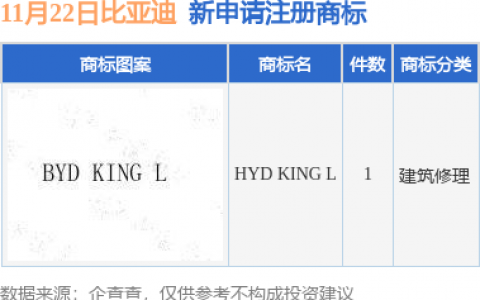 比亚迪新提交“HYD KING L”商标注册申请