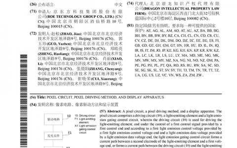 京东方Ａ公布国际专利申请：“像素电路、像素驱动方法和显示装置”