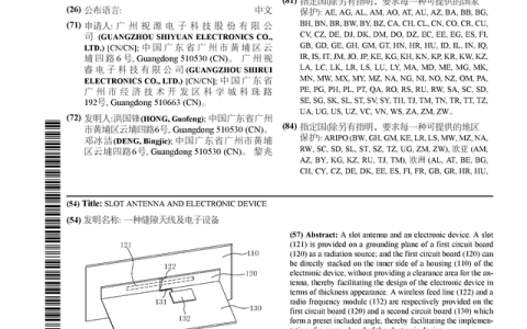 视源股份公布国际专利申请：“一种缝隙天线及电子设备”