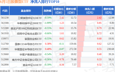 【ETF观察】6月5日股票ETF净流出109.63亿元