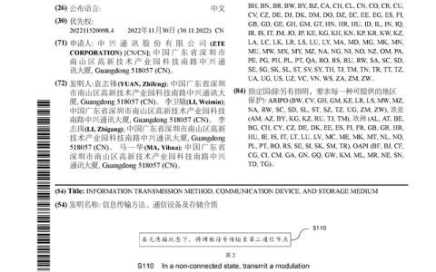 中兴通讯公布国际专利申请：“信息传输方法、通信设备及存储介质”