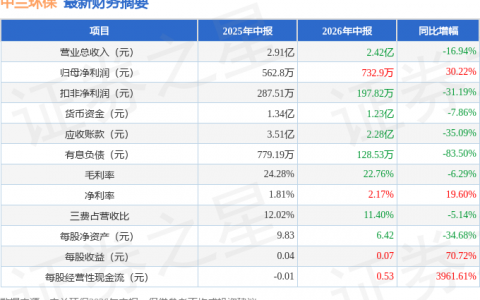 中兰环保（300854）2026年中报简析：净利润同比增长30.22%，公司应收账款体量较大
