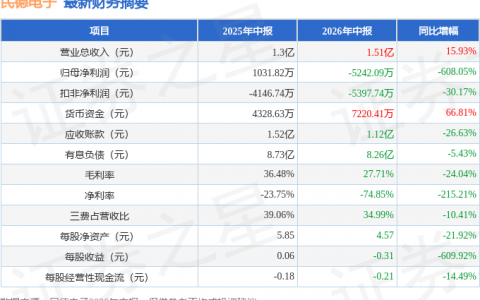 民德电子（300656）2026年中报简析：增收不增利，短期债务压力上升