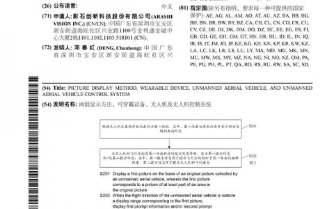 影石创新公布国际专利申请：“画面显示方法、可穿戴设备、无人机及无人机控制系统”